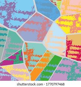 Abstract collage asymmetric pattern. Digital freehand art, grunge texture. Vector patchwork quilt background. Decorative elements, brush strokes ornament for flyer, poster, cover, textile fabric print