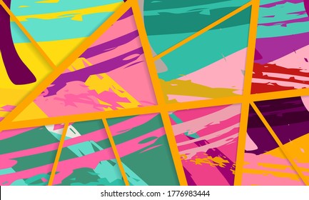 Patrón asimétrico abstracto del collage. Arte de mano alzada digital, textura gruesa. Fondo del tejido del parchwork del vector. Elementos decorativos, adornos de pinceladas de pincel para volante, afiche, cubierta, estampado de tela textil