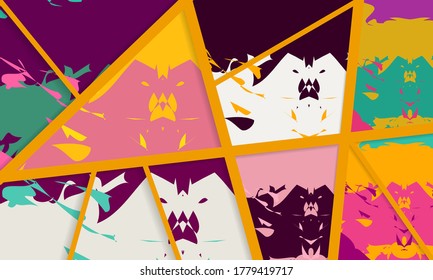 Abstract collage asymmetric pattern. Digital freehand art, grunge texture. Vector patchwork quilt background. Decorative elements, brush strokes ornament for flyer, poster, cover, textile fabric print