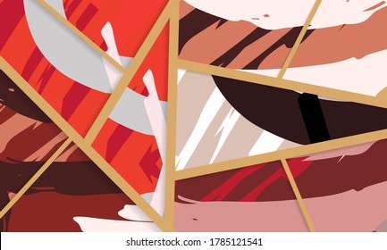 Abstract collage asymmetric pattern. Digital freehand art, grunge texture. Vector patchwork quilt background. Decorative elements, brush strokes ornament for flyer, poster, cover, textile fabric print