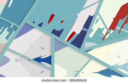 Abstract collage asymmetric pattern. Digital freehand art, grunge texture. Vector patchwork quilt background. Decorative elements, brush strokes ornament for flyer, poster, cover, textile fabric print