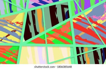 Patrón asimétrico abstracto del collage. Arte de mano alzada digital, textura gruesa. Fondo del tejido del parchwork del vector. Elementos decorativos, adornos de pinceladas de pincel para volante, afiche, cubierta, estampado de tela textil