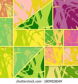 Patrón asimétrico abstracto del collage. Arte de mano alzada digital, textura gruesa. Fondo del tejido del parchwork del vector. Elementos decorativos, adornos de pinceladas de pincel para volante, afiche, cubierta, estampado de tela textil