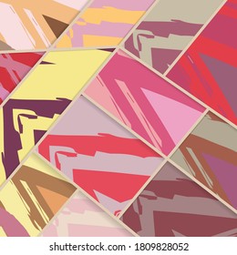 Patrón asimétrico abstracto del collage. Arte de mano alzada digital, textura gruesa. Fondo del tejido del parchwork del vector. Elementos decorativos, adornos de pinceladas de pincel para volante, afiche, cubierta, estampado de tela textil