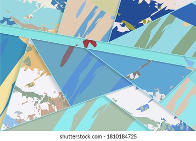 Abstract collage asymmetric pattern. Digital freehand art, grunge texture. Vector patchwork quilt background. Decorative elements, brush strokes ornament for flyer, poster, cover, textile fabric print
