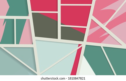 Abstract collage asymmetric pattern. Digital freehand art, grunge texture. Vector patchwork quilt background. Decorative elements, brush strokes ornament for flyer, poster, cover, textile fabric print