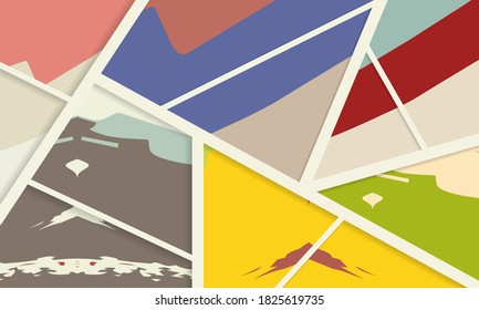 Abstract collage asymmetric pattern. Digital freehand art, grunge texture. Vector patchwork quilt background. Decorative elements, brush strokes ornament for flyer, poster, cover, textile fabric print