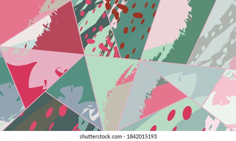 Patrón asimétrico abstracto del collage. Arte de mano alzada digital, textura gruesa. Fondo del tejido del parchwork del vector. Elementos decorativos, adornos de pinceladas de pincel para volante, afiche, cubierta, estampado de tela textil