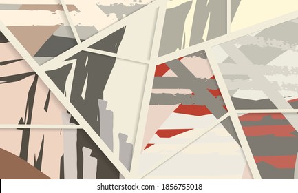Abstract collage asymmetric pattern. Digital freehand art, grunge texture. Vector patchwork quilt background. Decorative elements, brush strokes ornament for flyer, poster, cover, textile fabric print