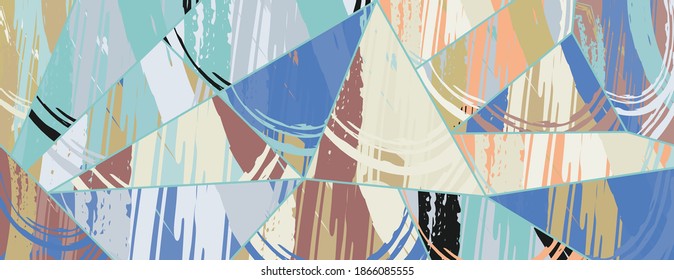 Abstract collage asymmetric pattern. Digital freehand art, grunge texture. Vector patchwork quilt background. Decorative elements, brush strokes ornament for flyer, poster, cover, textile fabric print