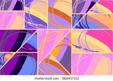 Patrón asimétrico abstracto del collage. Arte de mano alzada digital, textura gruesa. Fondo del tejido del parchwork del vector. Elementos decorativos, adornos de pinceladas de pincel para volante, afiche, cubierta, estampado de tela textil