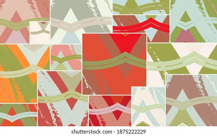 Patrón asimétrico abstracto del collage. Arte de mano alzada digital, textura gruesa. Fondo del tejido del parchwork del vector. Elementos decorativos, adornos de pinceladas de pincel para volante, afiche, cubierta, estampado de tela textil