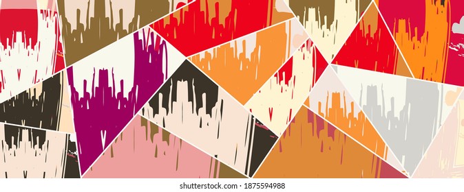 Abstract collage asymmetric pattern. Digital freehand art, grunge texture. Vector patchwork quilt background. Decorative elements, brush strokes ornament for flyer, poster, cover, textile fabric print