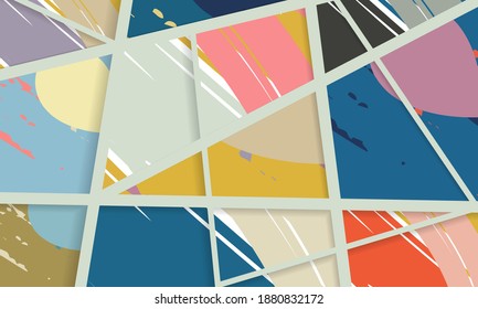 Abstract collage asymmetric pattern. Digital freehand art, grunge texture. Vector patchwork quilt background. Decorative elements, brush strokes ornament for flyer, poster, cover, textile fabric print