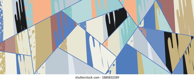 Patrón asimétrico abstracto del collage. Arte de mano alzada digital, textura gruesa. Fondo del tejido del parchwork del vector. Elementos decorativos, adornos de pinceladas de pincel para volante, afiche, cubierta, estampado de tela textil
