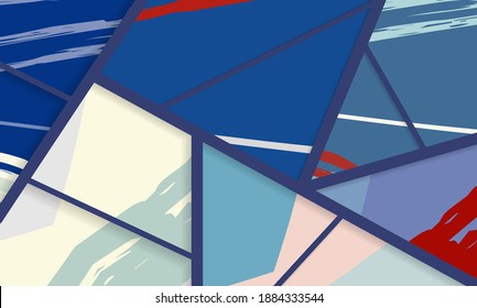 Patrón asimétrico abstracto del collage. Arte de mano alzada digital, textura gruesa. Fondo del tejido del parchwork del vector. Elementos decorativos, adornos de pinceladas de pincel para volante, afiche, cubierta, estampado de tela textil
