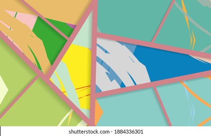 Abstract collage asymmetric pattern. Digital freehand art, grunge texture. Vector patchwork quilt background. Decorative elements, brush strokes ornament for flyer, poster, cover, textile fabric print