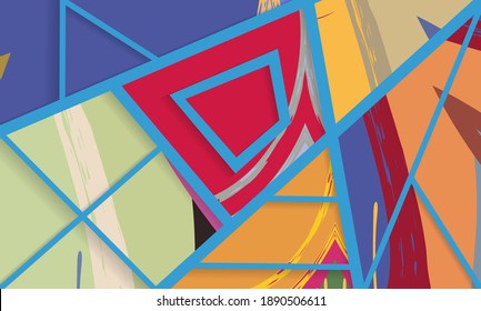 Abstract collage asymmetric pattern. Digital freehand art, grunge texture. Vector patchwork quilt background. Decorative elements, brush strokes ornament for flyer, poster, cover, textile fabric print