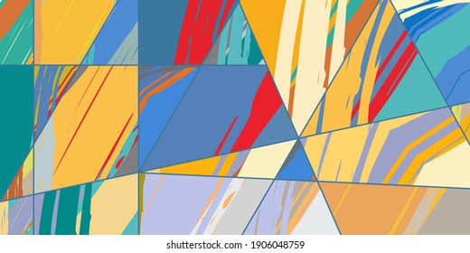 Abstract collage asymmetric pattern. Digital freehand art, grunge texture. Vector patchwork quilt background. Decorative elements, brush strokes ornament for flyer, poster, cover, textile fabric print