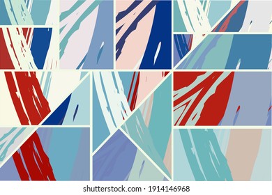 Patrón asimétrico abstracto del collage. Arte de mano alzada digital, textura gruesa. Fondo del tejido del parchwork del vector. Elementos decorativos, adornos de pinceladas de pincel para volante, afiche, cubierta, estampado de tela textil