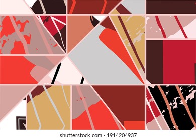 Abstract collage asymmetric pattern. Digital freehand art, grunge texture. Vector patchwork quilt background. Decorative elements, brush strokes ornament for flyer, poster, cover, textile fabric print