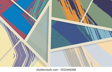 Abstract collage asymmetric pattern. Digital freehand art, grunge texture. Vector patchwork quilt background. Decorative elements, brush strokes ornament for flyer, poster, cover, textile fabric print