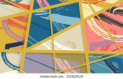 Abstract collage asymmetric pattern. Digital freehand art, grunge texture. Vector patchwork quilt background. Decorative elements, brush strokes ornament for flyer, poster, cover, textile fabric print