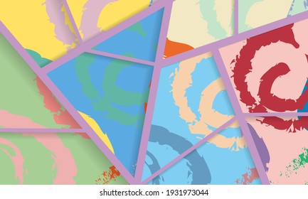 Patrón asimétrico abstracto del collage. Arte de mano alzada digital, textura gruesa. Fondo del tejido del parchwork del vector. Elementos decorativos, adornos de pinceladas de pincel para volante, afiche, cubierta, estampado de tela textil