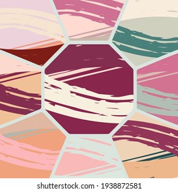 Abstract collage asymmetric pattern. Digital freehand art, grunge texture. Vector patchwork quilt background. Decorative elements, brush strokes ornament for flyer, poster, cover, textile fabric print