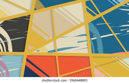 Abstract collage asymmetric pattern. Digital freehand art, grunge texture. Vector patchwork quilt background. Decorative elements, brush strokes ornament for flyer, poster, cover, textile fabric print