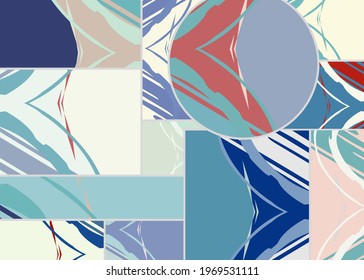 Patrón asimétrico abstracto del collage. Arte de mano alzada digital, textura gruesa. Fondo del tejido del parchwork del vector. Elementos decorativos, adornos de pinceladas de pincel para volante, afiche, cubierta, estampado de tela textil