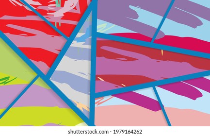 Abstract collage asymmetric pattern. Digital freehand art, grunge texture. Vector patchwork quilt background. Decorative elements, brush strokes ornament for flyer, poster, cover, textile fabric print