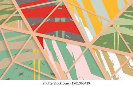 Abstract collage asymmetric pattern. Digital freehand art, grunge texture. Vector patchwork quilt background. Decorative elements, brush strokes ornament for flyer, poster, cover, textile fabric print