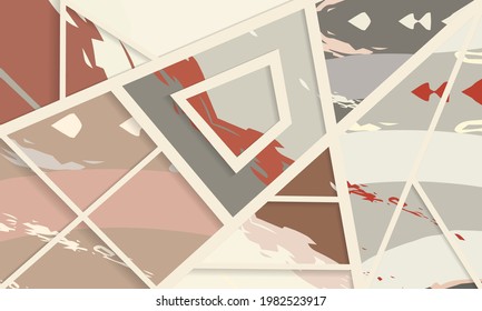Abstract collage asymmetric pattern. Digital freehand art, grunge texture. Vector patchwork quilt background. Decorative elements, brush strokes ornament for flyer, poster, cover, textile fabric print