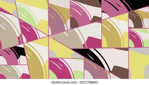 Abstract collage asymmetric pattern. Digital freehand art, grunge texture. Vector patchwork quilt background. Decorative elements, brush strokes ornament for flyer, poster, cover, textile fabric print