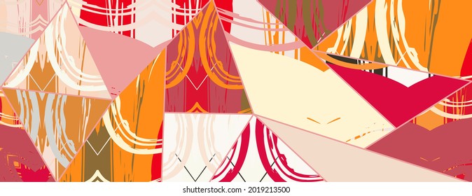 Patrón asimétrico abstracto del collage. Arte de mano alzada digital, textura gruesa. Fondo del tejido del parchwork del vector. Elementos decorativos, adornos de pinceladas de pincel para volante, afiche, cubierta, estampado de tela textil