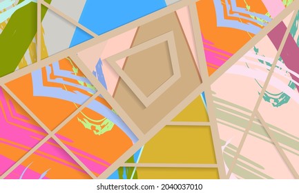 Abstract collage asymmetric pattern. Digital freehand art, grunge texture. Vector patchwork quilt background. Decorative elements, brush strokes ornament for flyer, poster, cover, textile fabric print