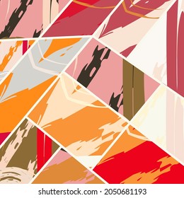 Patrón asimétrico abstracto del collage. Arte de mano alzada digital, textura gruesa. Fondo del tejido del parchwork del vector. Elementos decorativos, adornos de pinceladas de pincel para volante, afiche, cubierta, estampado de tela textil