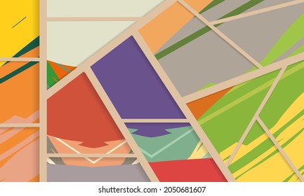 Abstract collage asymmetric pattern. Digital freehand art, grunge texture. Vector patchwork quilt background. Decorative elements, brush strokes ornament for flyer, poster, cover, textile fabric print