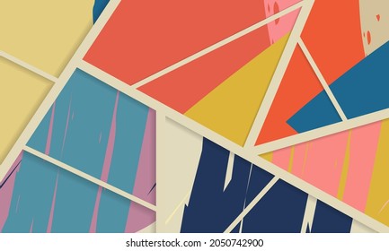 Abstract collage asymmetric pattern. Digital freehand art, grunge texture. Vector patchwork quilt background. Decorative elements, brush strokes ornament for flyer, poster, cover, textile fabric print