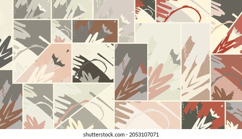 Abstrakte Collage asymmetrisches Muster. Digitale Freehand-Kunst, Grunge-Textur. Vektorgrafik-Flickenteppichboden, quilter Hintergrund. Dekorative Elemente, Pinselstriche für Flyer, Poster, Deckel, Stoffdruck