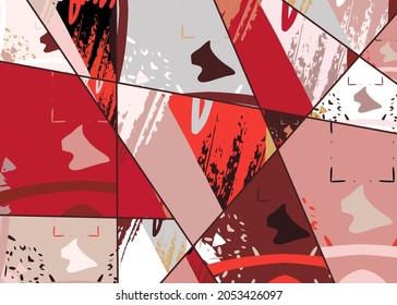 Abstrakte Collage asymmetrisches Muster. Digitale Freehand-Kunst, Grunge-Textur. Vektorgrafik-Flickenteppichboden, quilter Hintergrund. Dekorative Elemente, Pinselstriche für Flyer, Poster, Deckel, Stoffdruck