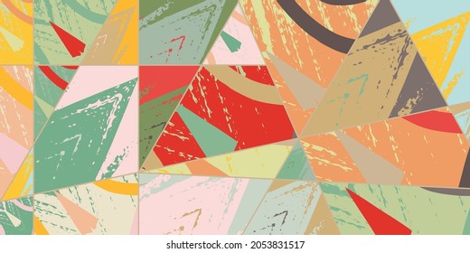 Abstract collage asymmetric pattern. Digital freehand art, grunge texture. Vector patchwork quilt background. Decorative elements, brush strokes ornament for flyer, poster, cover, textile fabric print
