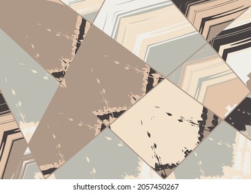 Abstract collage asymmetric pattern. Digital freehand art, grunge texture. Vector patchwork quilt background. Decorative elements, brush strokes ornament for flyer, poster, cover, textile fabric print