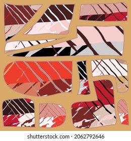 Abstract collage asymmetric pattern. Digital freehand art, grunge texture. Vector patchwork quilt background. Decorative elements, brush strokes ornament for flyer, poster, cover, textile fabric print