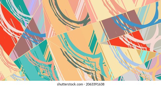 Abstract collage asymmetric pattern. Digital freehand art, grunge texture. Vector patchwork quilt background. Decorative elements, brush strokes ornament for flyer, poster, cover, textile fabric print