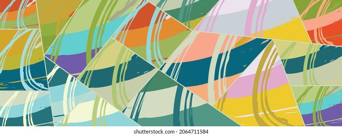 Abstract collage asymmetric pattern. Digital freehand art, grunge texture. Vector patchwork quilt background. Decorative elements, brush strokes ornament for flyer, poster, cover, textile fabric print