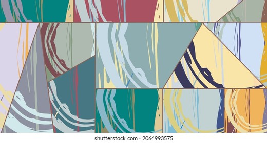 Patrón asimétrico abstracto del collage. Arte de mano alzada digital, textura gruesa. Fondo del tejido del parchwork del vector. Elementos decorativos, adornos de pinceladas de pincel para volante, afiche, cubierta, estampado de tela textil