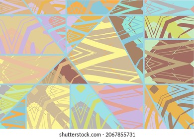 Patrón asimétrico abstracto del collage. Arte de mano alzada digital, textura gruesa. Fondo del tejido del parchwork del vector. Elementos decorativos, adornos de pinceladas de pincel para volante, afiche, cubierta, estampado de tela textil