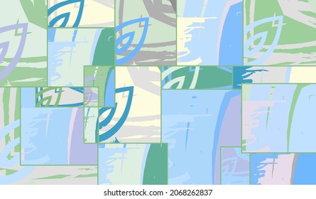Patrón asimétrico abstracto del collage. Arte de mano alzada digital, textura gruesa. Fondo del tejido del parchwork del vector. Elementos decorativos, adornos de pinceladas de pincel para volante, afiche, cubierta, estampado de tela textil